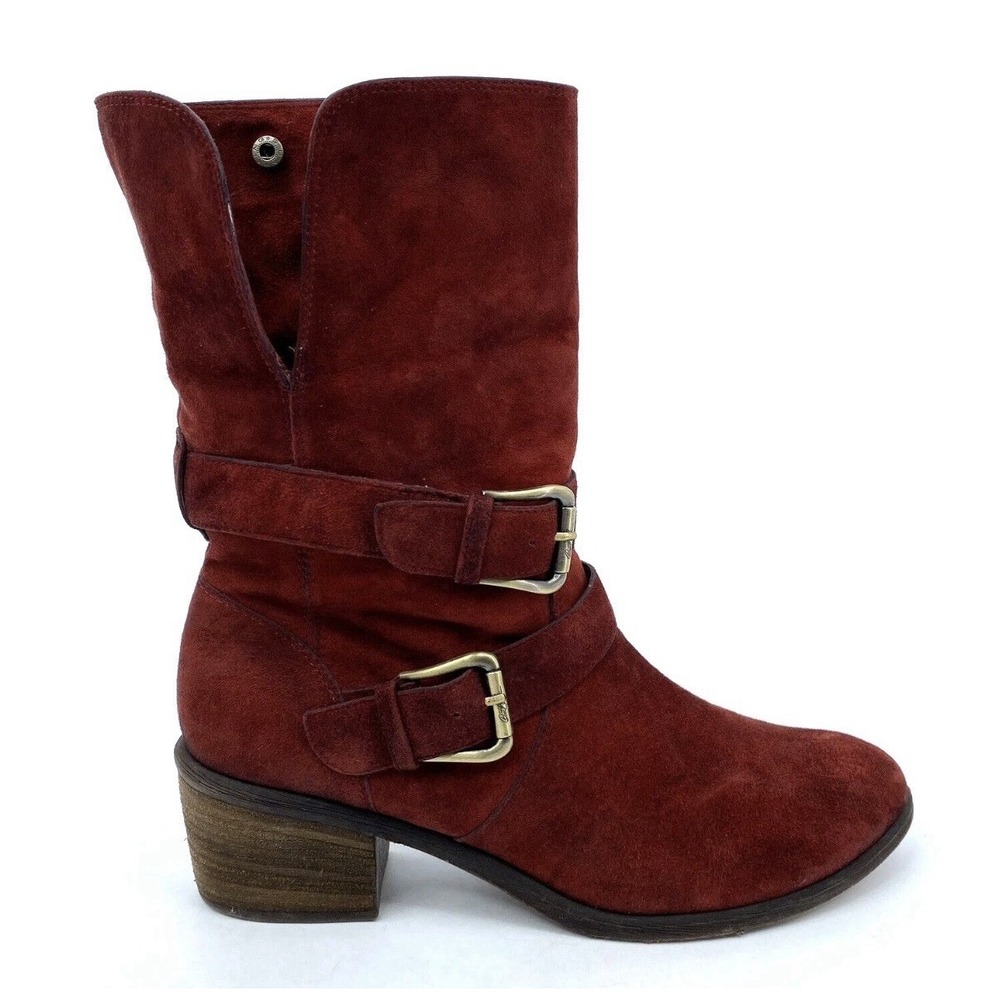 Donald J Pliner Danee-BV Boots Womens 8M Burgundy‎ Suede Moto Buckle Bohemian